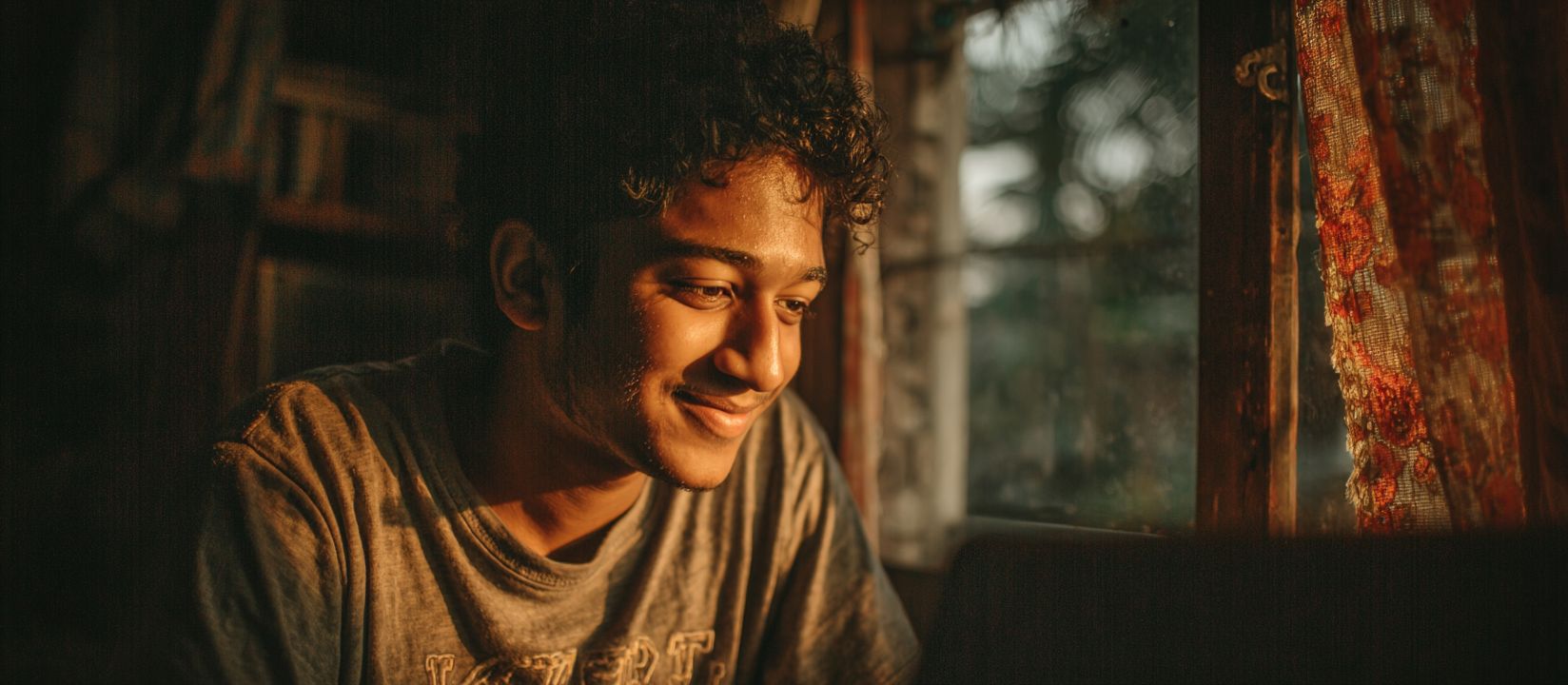 A player enjoys online sports betting at 8522Bet, illuminated by soft sunset light